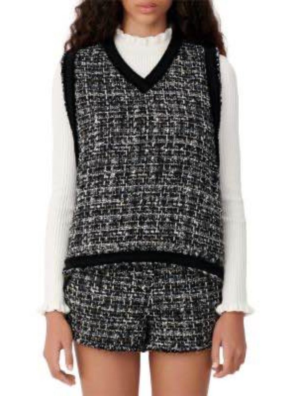 Maje tweed co-ord set - black and white tank and shirts - size 1 small